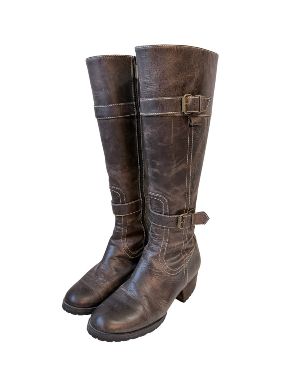 Goode Rider Leather Lug Sole Heeled Knee High Boots Brown Size 6/36
